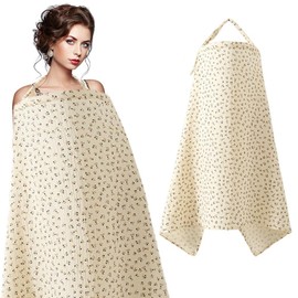 Muslin Nursing Cover for Breastfeeding, Soft&Breathable Cotton Breastfeeding Cover for Women,Privacy Nursing Covers with Arch Neckline Adjustable Hoop for Mother Nursing Apron（Flower）