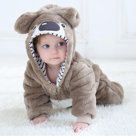 maxToonrain Baby Grey Bear Costume Romper Toddler Boys & Girls Role-Playing Outfit with Zipper Hooded Flannel Bear Onesie Pajamas (18-24 Months)