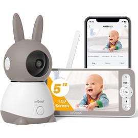 ieGeek 2K Baby Monitor with 5" HD LCD, WiFi Video Monitor with Camera and 2 Way Audio, PTZ Auto Tracking, Mobile APP and Wireless Monitor No WiFi Control, Cry Detection, Temperature