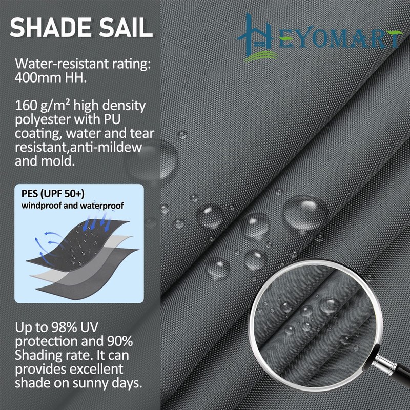 Heyomart Triangular Sun Sail, Waterproof, Sun Protection, Includes Mounting Ropes,