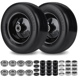2Pcs 11x4.00-5 Lawn Mower Tires Flat Free, Upgraded 11x4-5 Zero Turn Mowers Front Tires With 3/4" 5/8" 1/2" Ball Bearings, 3.4"-5.6" Centered Hub, Smooth Solid Mower Wheel For Residential & Commercial