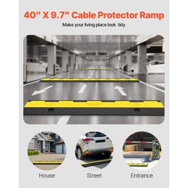 Happybuy 3 Pack of 2 Channel 11000lbs per Axle Capacity Protective Wire Cord Ramp Driveway Rubber Traffic Speed Bumps Cable Protector