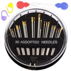 34 Pack Premium Sewing Sharp Needles for Hand Sewing Repair, 6 Sizes Assorted Needles 2 threaders and 2 Stitch Markers(Random Colors), Large Eye Stitching Needles, Embroidery Needles, Sewing Needles
