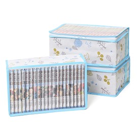 Astro 606-59 Comic Storage Case, Set of 3, White, Scandinavian Pattern, Protects Against Dirt Such As Dust, Manga, Manga, Comics, Single Book, Storage Case, Box, Non-woven Fabric, Transparent Window