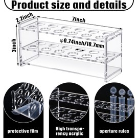 Cinnvoice 2 Pcs Acrylic Test Tube Holder Rack 12 Sockets 18.7 ml Lab Vial Stand Clear for 15-18ml Centrifuge Tubes