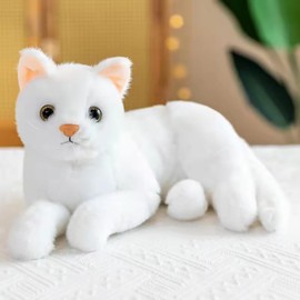 Semazz Plush Cat Stuffed Animal,Realistic Cat Toy Stuffed Toy Cute Doll Model Lifelike Cats Doll Kitten Farm Animals Toys Birthday Gifts for Kids Boys Girls Home Decoration White