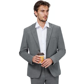 WEEN CHARM Men's Summer Seersucker Suit-2-Piece Blazer and Pants Set-Lightweight,Breathable,Casual,Cool and Comfortable