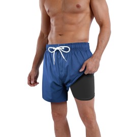 QRANSS Swimming Shorts Men with Boxer Brief Liner Quick Drying Men Swim Trunks Board Shorts with Stretchy Compression Liner Plus XXL Size 44-46