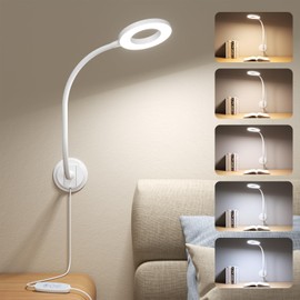 Kaulsoue Wall Mounted Reading Light, Book Light in Bed at Night, Reading Lamp for Bedroom Bedside Headboard, Eye Care 5 Color & Brightness Adjustable, 360 Flexible Gooseneck, White