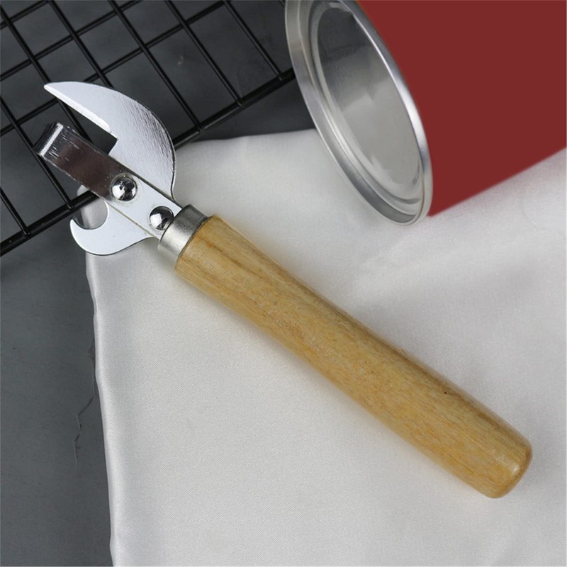 Manual Can Opener with Wooden Handle Stainless Steel Convenient and