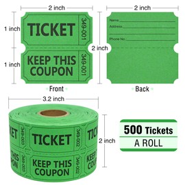 ESSENTIAL 500 Raffle Tickets Double Roll, Raffle Tickets Roll with Name and Phone Number, for Raffle, Events, Classroom, Entry, Class Reward & Door Prize (Green)