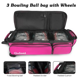 Goloni 3 Ball Bowling Bags with Wheels,Rolling Bowling Bag for 3 Balls & Accessories -Retractable Handle Extends to 38"