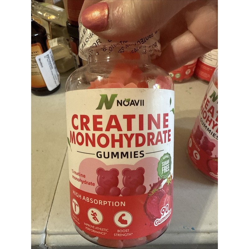 Noavii Creatine Monohydrate Gummies Strawberry Sugar Free 90 Ct Exp