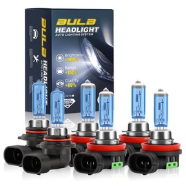 KINGSOFE Headlight Bulbs Compatible With Nissan Sentra 2013-2020, H9 High Beam + H11 Low Beam + H11 Fog Lights Halogen Light Bulb, Super Bright 6000K White, Plug and Play, Pack of 6