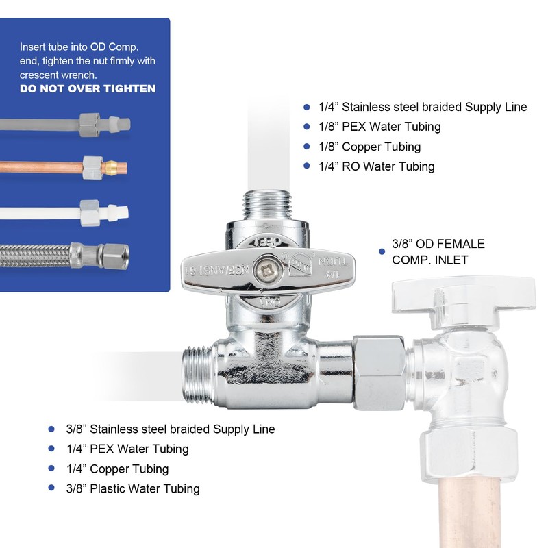 WMAXPFIT ADD-A-Tee Stop Valve(1 PACK), 3/8" OD x 3/8" F