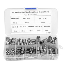 110PCS M6-M8/1D-3D Coiled Wire Thread Screws Sleeve Self Tapping Slotted Screw Stainless Steel Thread Screws Sleeve Assortment