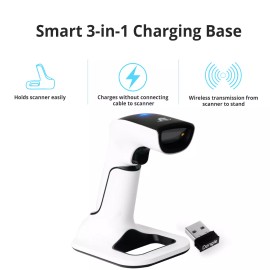 ScanAvenger 1D/2D Wireless Bluetooth Barcode Scanner: 3-in-1 with stand, USB QR Code Reader