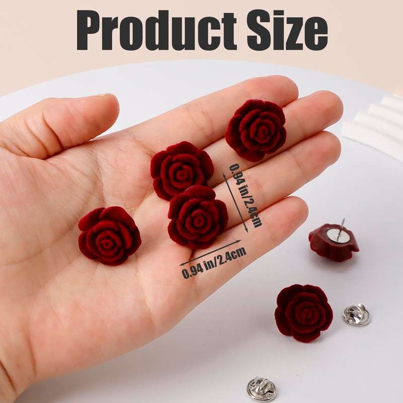 6 Pcs Red Rose Brooches Resin Floral Lapel Pins for