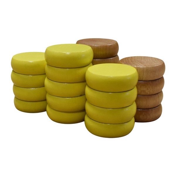 26 Natural and Yellow Crokinole Discs - Full Set (Large