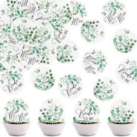 40pcs Edible Miss to Mrs Cupcake Toppers Glutinous Rice Paper Bride to Be Green Leaf Engagement Baby Shower Birthday Party Anniversary Party Decorations Supplies