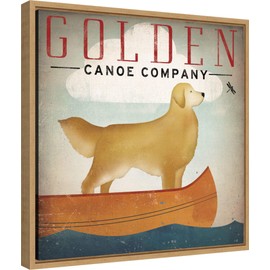 Amanti Art Framed Canvas Wall Art 16x16 Golden Dog Canoe Co (right face) by Ryan Fowler, Framed Wall Art Canvas, Animals Artwork, Modern Contemporary Decor, Small Painting for Living Room, Bedroom