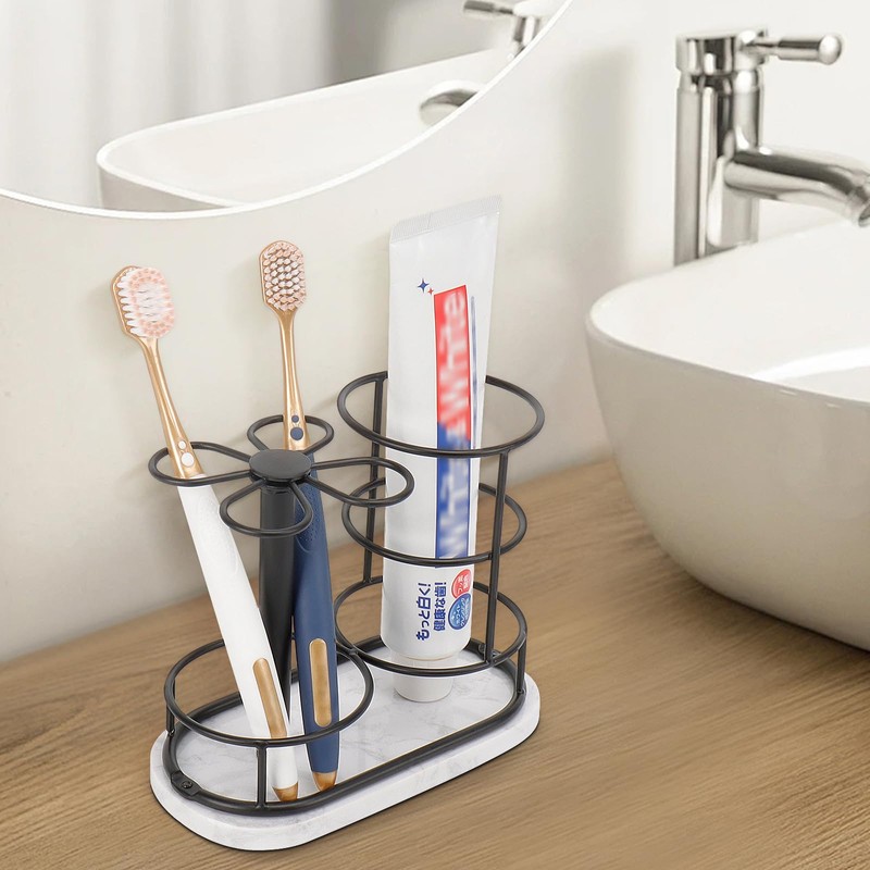 HarJue Toothbrush Holder Stand for Bathroom, Metal Toothbrush Organizer with
