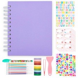 Kids Scrapbook Self Adhesive Photo Album 25 Pages Hard Cover DIY Photo Album for Instant Camera Print Paper with DIY Accessories (Purple)