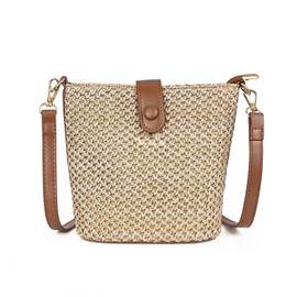 Adistylinno Straw Crossbody Bags for Women, Vintage Rattan Shoulder Bag Summer Beach Woven Bag Straw Clutch Purse for Travel (Brown)
