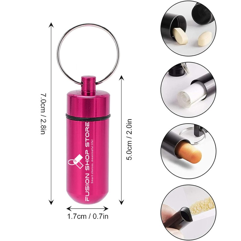 Fusion Shop Mini Keychain Pill Container - Compact Silver Key