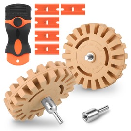 2Pack Rubber Eraser Wheel for Drill, 4Inch Professional Car Sticker Remover Tool with 1 Plastic Scraper & 2 Drill Adapters, Auto Decal Remover Wheel, Rapid Tint Removal Kit for Car Sticker Glue Vinyl