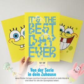 SpongeBob Poster Set - Set of 3 Face Expressions & Saying "It's the Best Day Ever" - DIN A4 Wall Pictures for Children's Room & Adults - Gift Idea