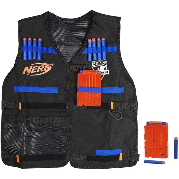 Official Nerf Tactical Vest N-Strike Elite Series Includes 2 Six-Dart Clips and 12 Official Nerf Elite Darts For Kids, Teens, and Adults ()