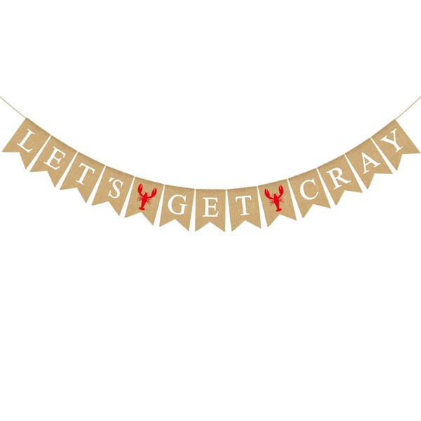 Pudodo Jute Burlap Crawfish Let's Get Cray Banner Rustic Summer