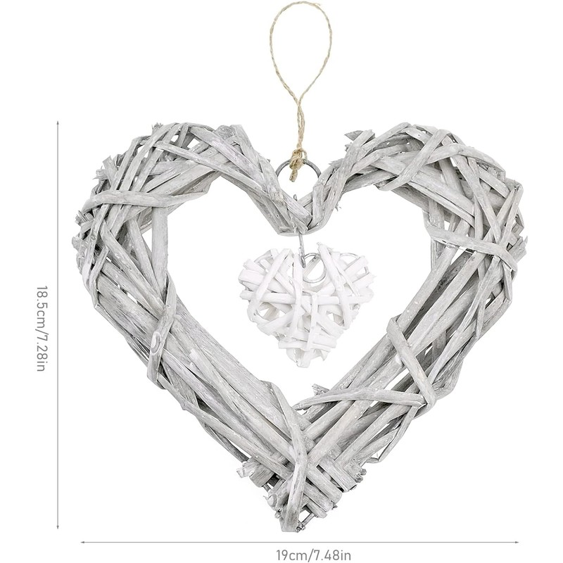 Rattan Hearts Wall Hanging Decoration, Heart Shape Wicker Wreath Ornament