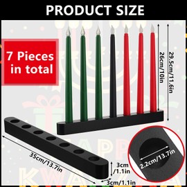 7 Pieces Kwanzaa Kinara Set Flameless Battery Powered Electric Candles Kwanzaa Candles Flameless Taper Candle with Kinara Candle Holder Wood Candle Stand (Classic Style)