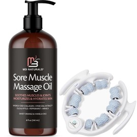 M3 Naturals Anti Cellulite Massage Roller with Grip-Friendly Design & Arnica Sore Muscle Massage Oil for Massage Therapy (8 Fl Oz)