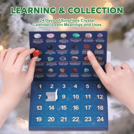 Crystal Advent Calendar 2026 for Kids, 24 Natural Gemstones & Healing Stones Advent Calendar with Geographic Gemstone Rocks and Minerals - Christmas Countdown Gift for Boys, Girls, Teens & Adults