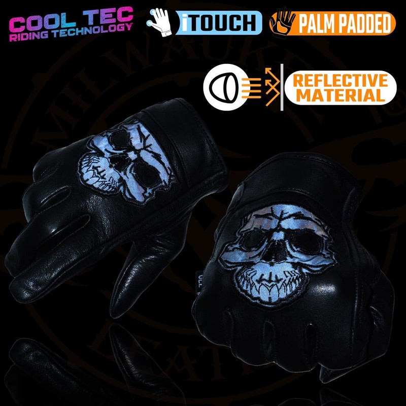 Milwaukee Leather MG7571 Men's Black ‘Col-Tec’ Leather ‘Reflective Skull’ Motorcycle