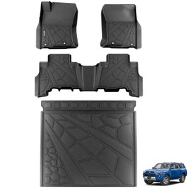 Floor Mats & Cargo Liner for 2013-2024 Toyota 4Runner (Only Fit 5 Seats Without Sliding Cargo Tray), All Weather TPE Floor Liners for 5th Gen 4Runner (Include TRD) - 4 PCS