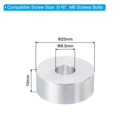 PATIKIL M8 Aluminum Spacers, 5Pcs Metal Spacer Aluminum 8.5mm ID x 25mm OD x 10mm L Aluminum Spacer Screw Standoff Round for 5/16" or M8 Screw Bolts