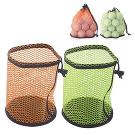 2 PCS Golf Ball Bag, Golf Ball Storage Bags with Drawstring Cord Lock Closure Each Hold 25 Balls, Nylon Mesh Accessories Pouch for Men, for Courses, Shcool, Training, Camping (Orange, Green)