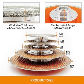 BGTEC 4.5''/115mm 2 in 1 Cutting and Grinding Diamond Blade for granite marble Engineered stone single side coated M14 Flange