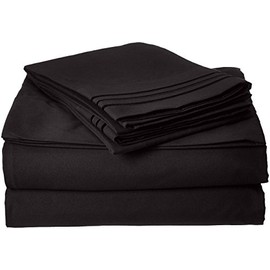 Elegant Comfort 1500 Premier Wrinkle,Fade and Stain Resistant 4-Piece Bed Sheet Set, Deep Pocket, Queen Black