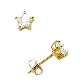 14k Yellow Gold 4x4mm Star Cubic Zirconia Basket Set Earrings Stud Earring for Women