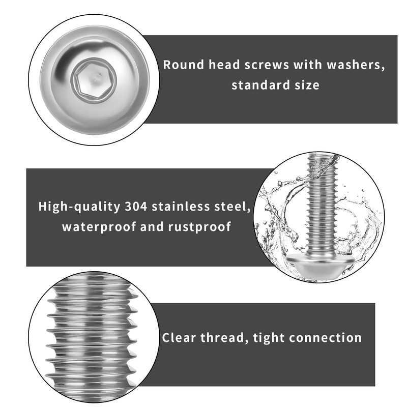 Pack of 25 Rounded Head Screws M5 x 30 Stainless