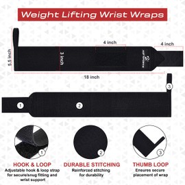 AQF Wrist Support Kit – 18” Wrist Wraps and Padded Lifting Straps for Deadlifts, Weight lifting, Powerlifting, CrossFit, Fitness Workout, and Strength Training Men & Women(1 Pair Each)(Full Black)