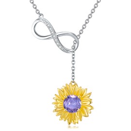 Diamond Sunflower Necklace with June Birthstone 925 Sterling Silver Lab Grown Diamond Infinity Sunflower Lariat Pendant Your are My Sunshine Necklaces for Women
