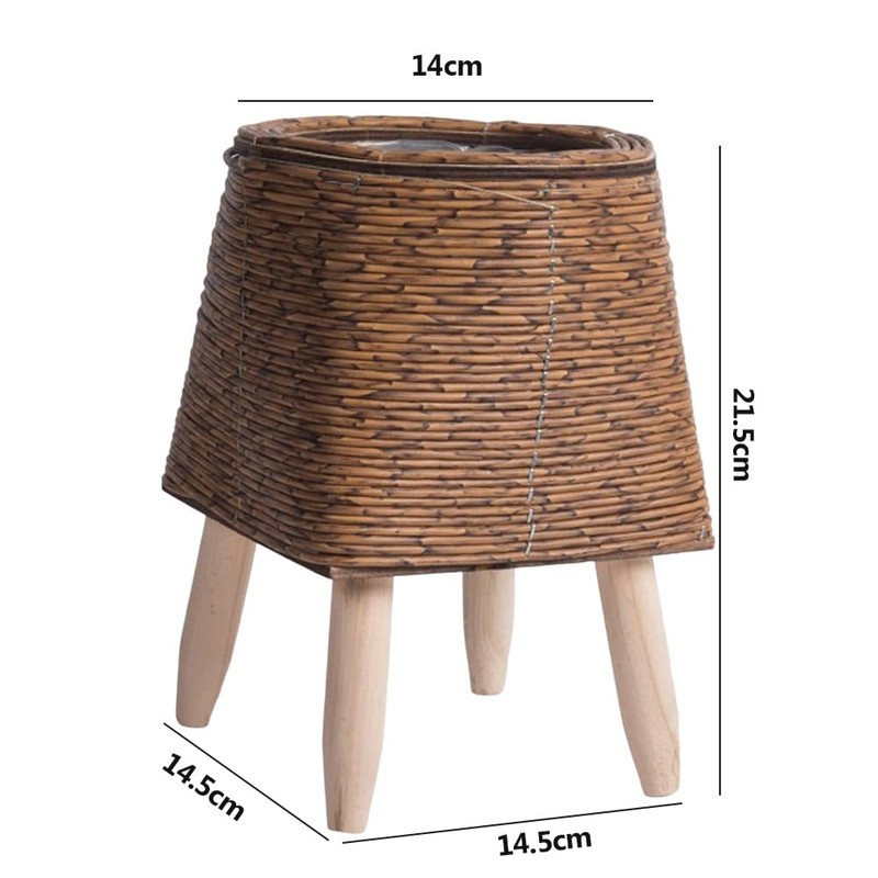 Indoor Woven Planter with Stand, Rattan-Style Plastic Flower Pot Holder,