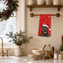 Red Christmas Winter Cane Corso Kitchen Towels Dishcloths, Cane Corso Gifts Hand Towels for Bathroom Decor, Dog Lover Mom Dad Gifts, Winter Xmas Snowflake Dog Dish Towel for Kitchen 16x24in