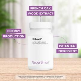 Supersmart - Robuvit (French Oak Wood Extract) 200 mg per Day - Energy Supplement - Combats Fatigue & Stress - Improves Mood & Wellness - Antioxidant | Non-GMO & Gluten Free - 60 Vegetarian Capsules